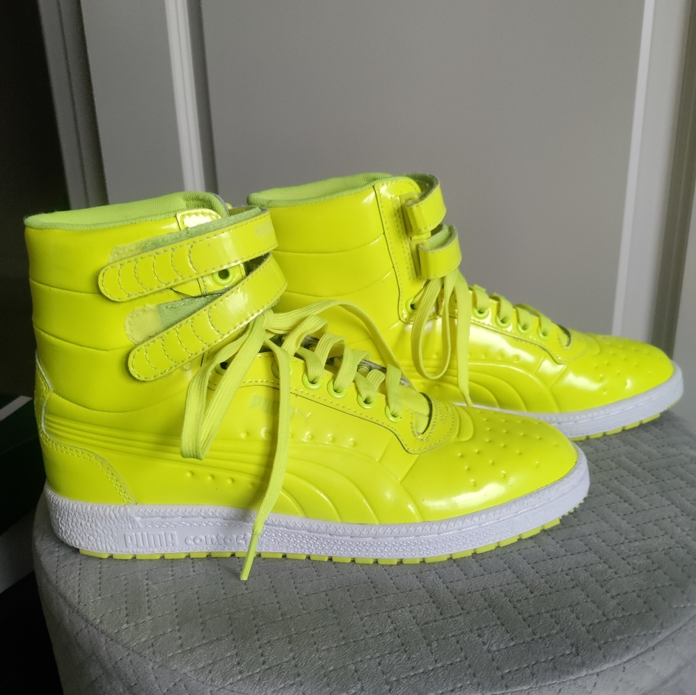 Puma Sky ll Hi Patent Emboss Men's or Women's Yellow Strap High Top Sneakers 7